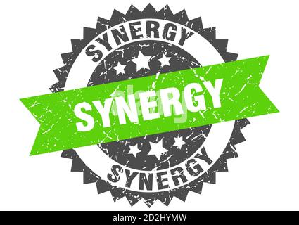 synergy stamp. round grunge sign with ribbon Stock Vector