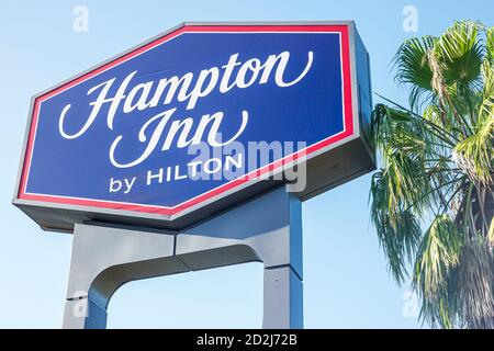 Spring Hill Florida,Hampton Inn by Hilton,hotel hotels lodging inn motel motels,sign,outdoor,visitors travel traveling tour tourist tourism landmark l Stock Photo