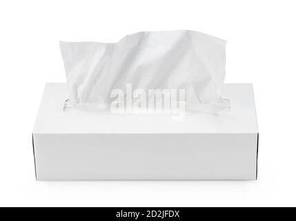A plain white tissue box on a white background Stock Photo