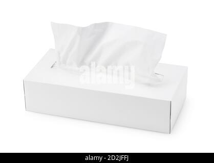 A plain white tissue box on a white background Stock Photo
