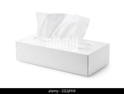 A plain white tissue box on a white background Stock Photo