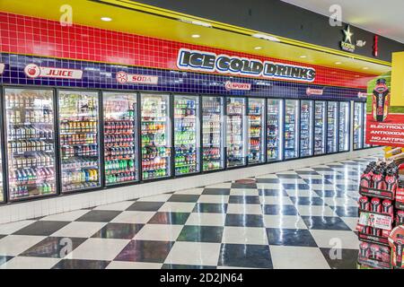 Florida,Sebring,Sunoco,petrol gas station,convenience store,inside interior,interior inside,refrigerator,cold drinks,automotive theme,visitors travel Stock Photo