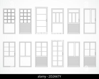 Vector set of black contours doors. Isolated. Icons. Stock Vector