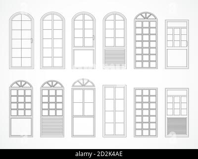 Vector set of black contours doors. Isolated. Icons. Stock Vector
