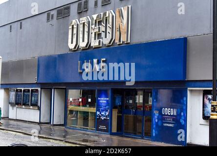 London, UK. 06th Oct, 2020. A view of the Odeon Luxe in London's Haymarket.The Odeon cinema chain is cutting the opening hours of some of its cinemas in the UK and Ireland to weekends only because of delays to new film releases. The chain, which operates 120 theatres, said it will affect a quarter of its cinemas, which will now open between Friday and Sunday only. Credit: SOPA Images Limited/Alamy Live News Stock Photo