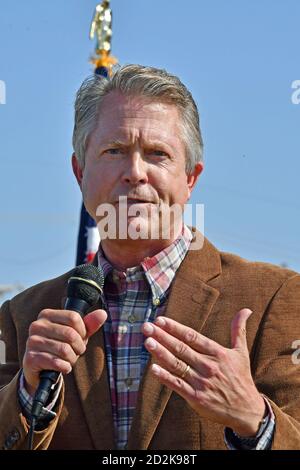 EMPORIA, KANSAS, USA, October 6, 2020Congressman Dr. Roger Marshall Republican senatorial candidate talks with supporters today at the Lyon County fairgrounds when the “Keep Kansas Great Bus Tour” stopped in Emporia today Credit: Mark Reinstein/MediaPunch Stock Photo