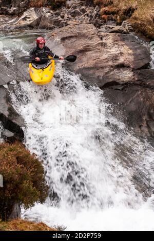 Canoeist in White Water, Snowdonia, North Wales Stock Photo