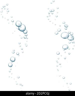 Blue fizzy bubbles. Sparkles underwater stream in water, sea, aquarium. Fizzy pop and effervescent drink. Abstract fresh soda bubbles. Vector illustration Stock Vector