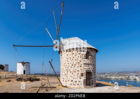 Old windmill in autumn sunny day, Bodrum, Turkey. Stock Photo