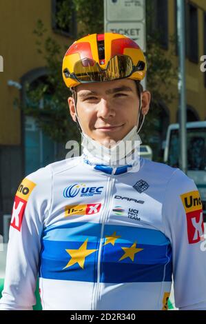 Oggiono (Lc, Italy. 4th Oct, 2020. oggiono (lc), Italy, 04 Oct 2020, HVIDEBERG JONAS IVERS (NOR)(Uno-X Pro Cycling Team) - European Continental Champion Under 23 during Il Piccolo Lombardia - Under 23 - Street Cycling - Credit: LM/Antonino Caldarella Credit: Antonino Caldarella/LPS/ZUMA Wire/Alamy Live News Stock Photo