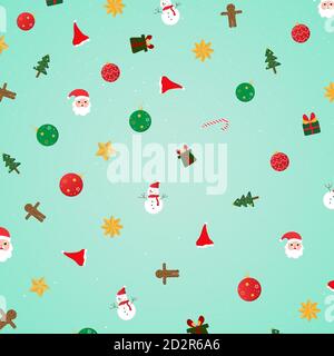 Christmas cartoon pattern banner esign cyan color background. vector illustration. Stock Vector