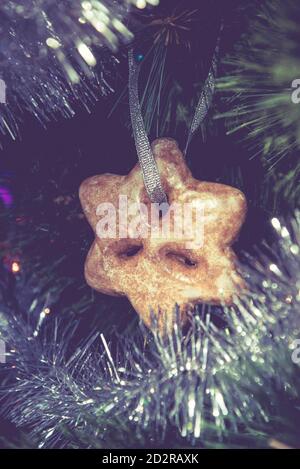 Gingerbread cookies hanging on a christmas tree Stock Photo