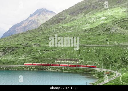 Bernina Pass, Lago Bianco, Ospizio Bernina, Grisons, Switzerland, Europe Stock Photo