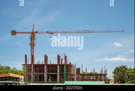 Construction workers are building buildings and structures. Stock Photo