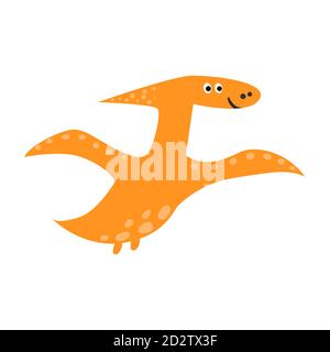 Cute flying pterosaur in cartoon style. Funny dinosaur isolated element for kids design Stock Vector