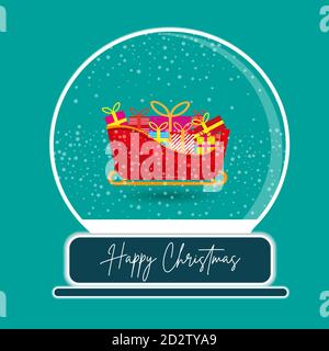 Santa sleigh snow globe vector illustration on a green background Stock Vector