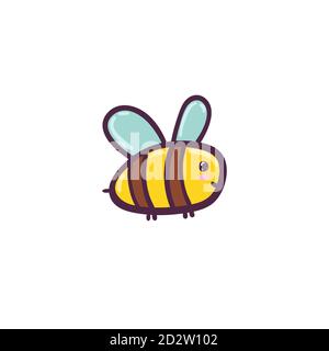 Cute flying bee isolated element. Funny character for kids design Stock Vector