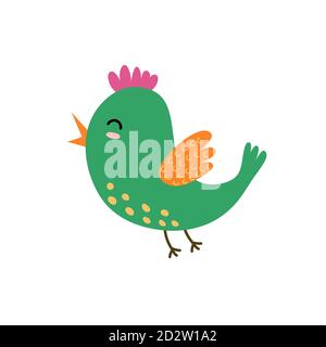 Cute flying bird. Green bird Isolated element. Funny character Stock Vector