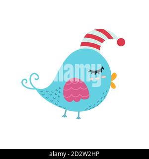 Cute sleeping bird isolated element. Animal character for kids design Stock Vector