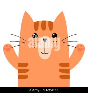 Funny ginger cat isolated element. Cute feline character in cartoon style Stock Vector