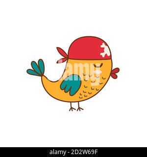 Cute pirate bird isolated element. Funny crocodile character Stock Vector