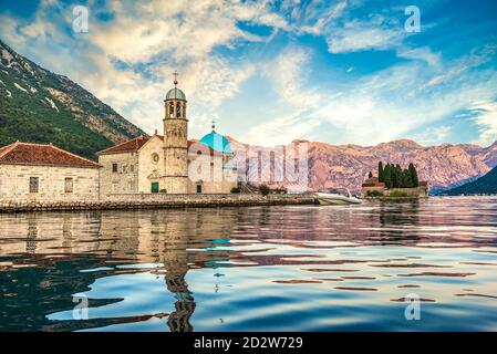 Church of Our Lady of the Rocks in the sea, island near Perast Stock Photo