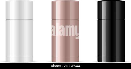 Deodorant antiperspirant stick packaging mockup set in black, white and rose gold colors. Cosmetic containers, isolated on white background. HQ EPS ve Stock Vector