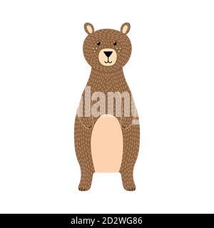 Brown grizzly bear isolated element. Cute forest character Stock Vector