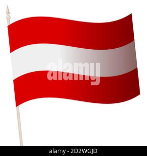Vector Waving flag on a flagpole. The national flag of Austria. Color symbol isolated on white. Stock Vector