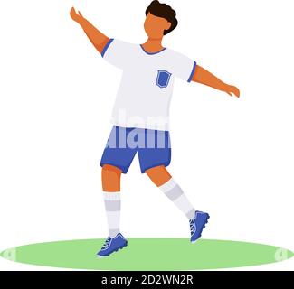 Running teenager in sportswear flat color vector faceless character. Football player. Brazil carnival. Athlete. Latino boy in shorts isolated cartoon Stock Vector