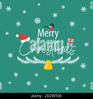 The inscription of a merry Christmas with a bullfinch, a gift an Stock Vector