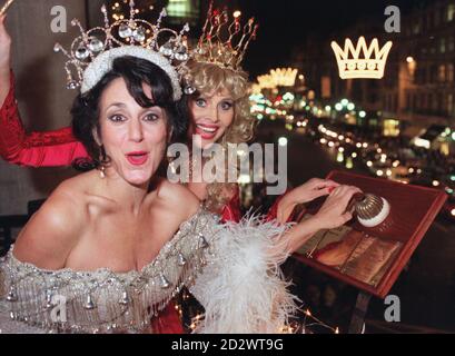 Pantomime stars Lesley Joseph and Britt Ekland turn on the Christmas lights in London's Regent Street. Stock Photo