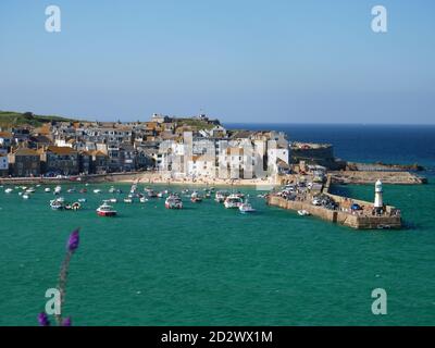 St Ives harbour, Cornwall, seen from the Malakoff. Stock Photo