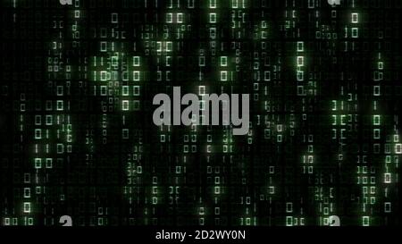 Abstract futuristic background of binary code in green color with random directional blur of single digits. Digital systems technology theme Stock Photo