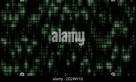 Abstract futuristic background of binary code in green color with random directional blur of single digits. Digital systems technology theme Stock Photo