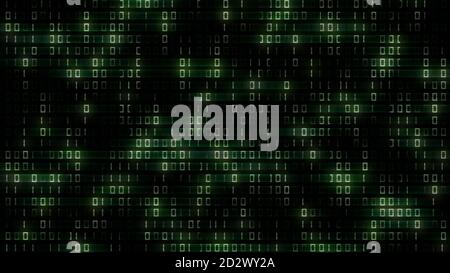 Abstract futuristic background of binary code in green color with random directional blur of single digits. Digital systems technology theme Stock Photo