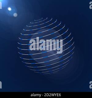 Sphere particles in bright blue color - abstract illustration on a dark background. Science and technology concept