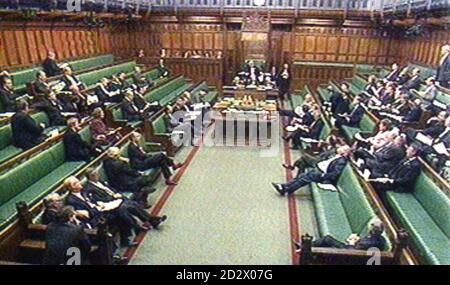 A general view of the House of Commons at 14.50hrs. The seating capacity of the Commons is insufficient to contain all the 651 MPs at any one time. But that has rarely been a problem because on most sitting days there are seats in all parts of the House. Stock Photo