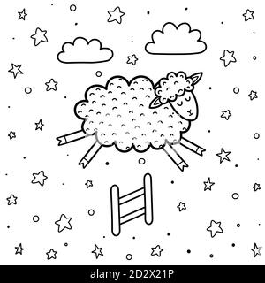 Cute sheep jumping over fence isolated on white background. Counting ...