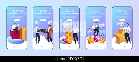 Improvements by CRM onboarding mobile app screen flat vector template. Team effectiveness. Walkthrough website steps with characters. UX, UI, GUI Stock Vector
