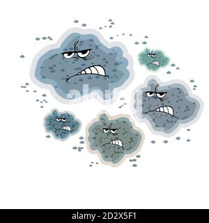 Angry mold isolated on white background.Cartoon bacteria, germs, mould or viruses faces.Pathogen microbes, mildew or corona with eyes and teeth.Vector Stock Vector