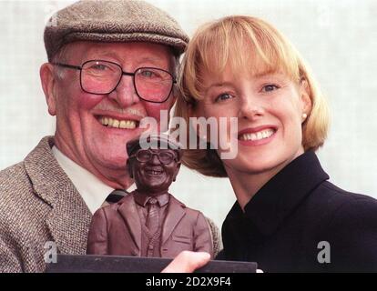 Coronation Street's Sally Webster (actress Sally Whittaker) and Percy Sugden (Bill Whittaker), at the announcement today (Thursday) of a new  10 million sponsorship deal with confectionary giant Cadbury's. The sponsorship launch tomorrow night will include a credits sequence made from 'chocolate' by Wallace and Gromit creators Aardman Animations. See PA story MEDIA Street. Photo by Tony Harris/PA Stock Photo