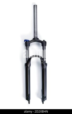 Black bicycle suspension fork. Isolated on white, clipping path included Stock Photo