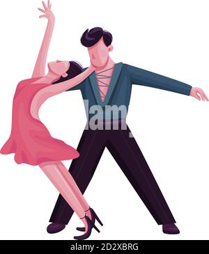 Latino ballroom dance flat color vector faceless character. Passionate rumba performers. Salsa, Argentine tango partners isolated cartoon illustration Stock Vector