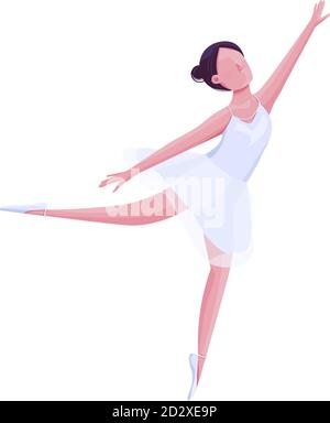 Ballet female dancer flat color vector faceless character. Ballerina in white costume, theatre dance performer in tutu isolated cartoon illustration Stock Vector