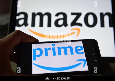 Amazon Prime displayed on screens in London, UK. Stock Photo