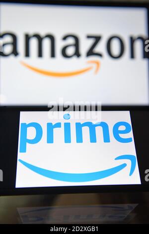 Amazon Prime displayed on screens in London, UK. Stock Photo