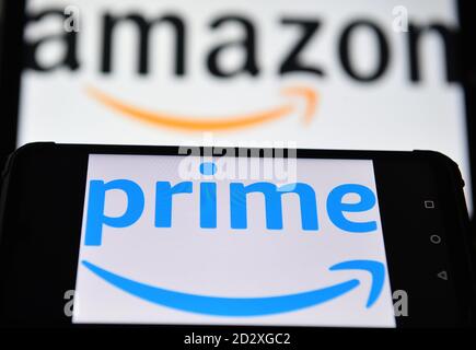 Amazon Prime displayed on screens in London, UK. Stock Photo