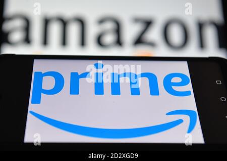 Amazon Prime displayed on screens in London, UK. Stock Photo