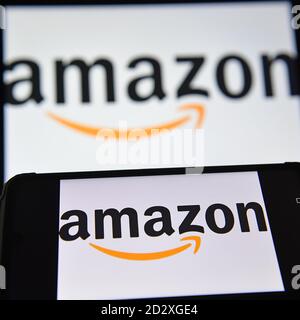 Amazon displayed on screens in London, UK. Stock Photo